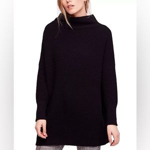 Free People Ottoman Slouchy Tunic Sweater Oversized Ribbed Black | Size XS